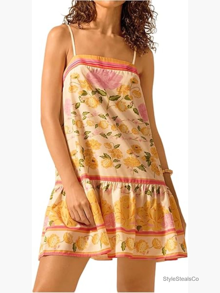 Floral Sundress Ruffle Hem Spaghetti Strap Loose Flowy Boho Cami Dress